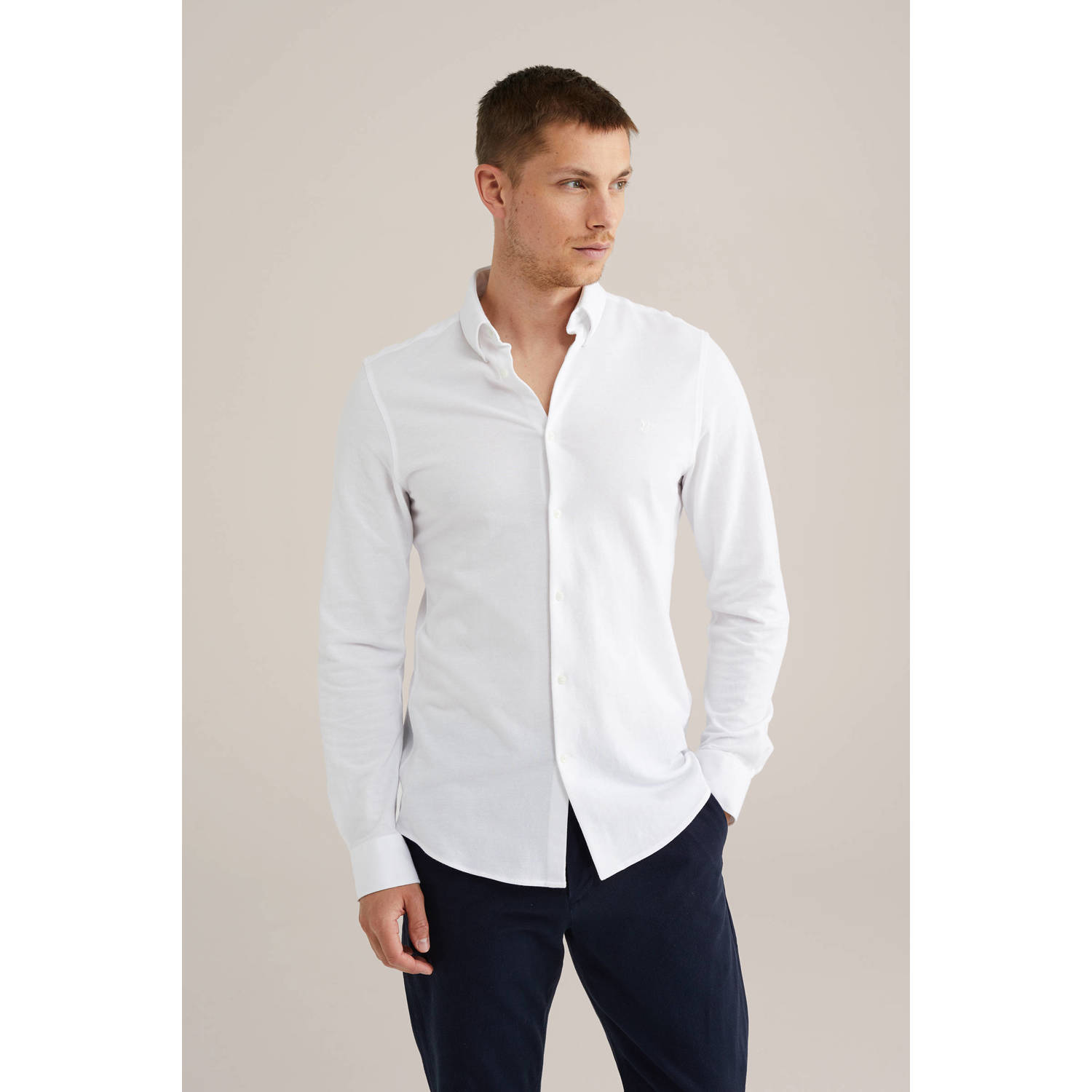 WE Fashion casual overhemd gebreid wit