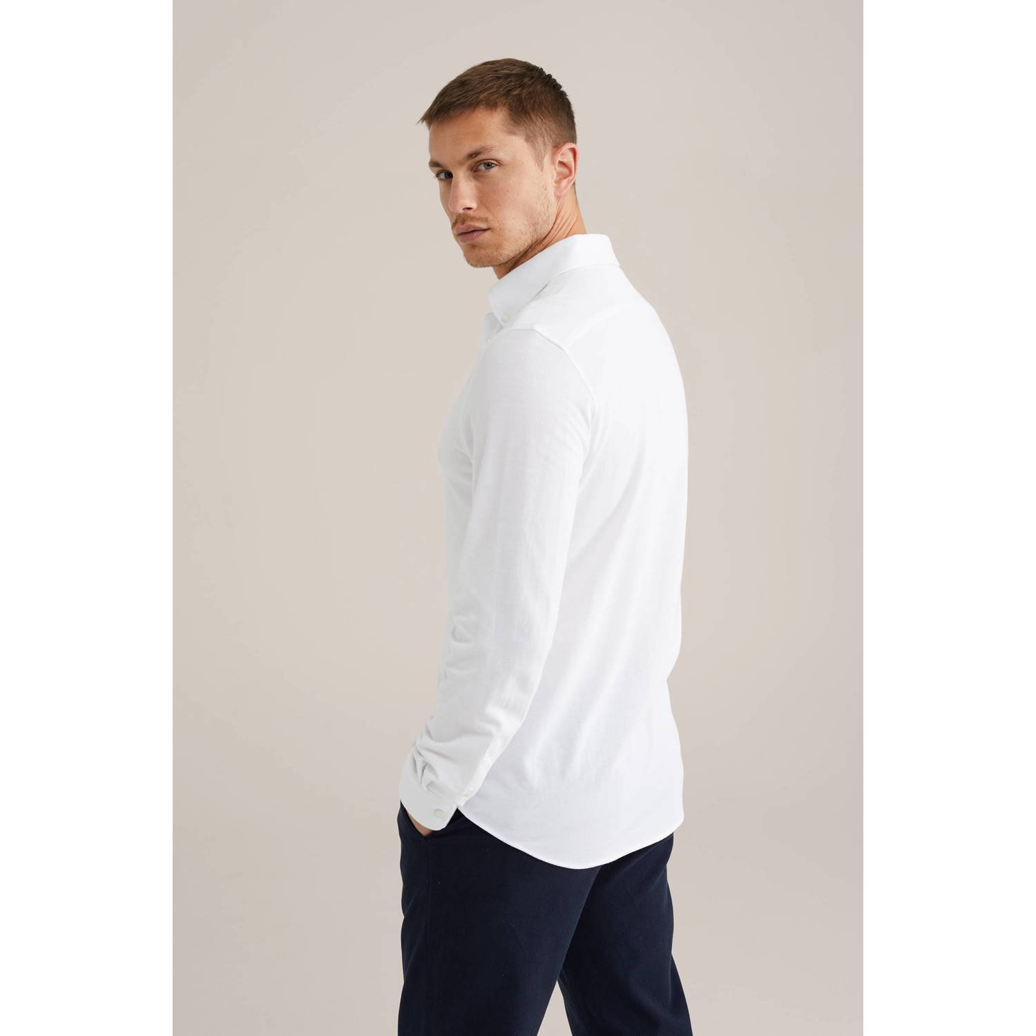 WE Fashion casual overhemd gebreid wit
