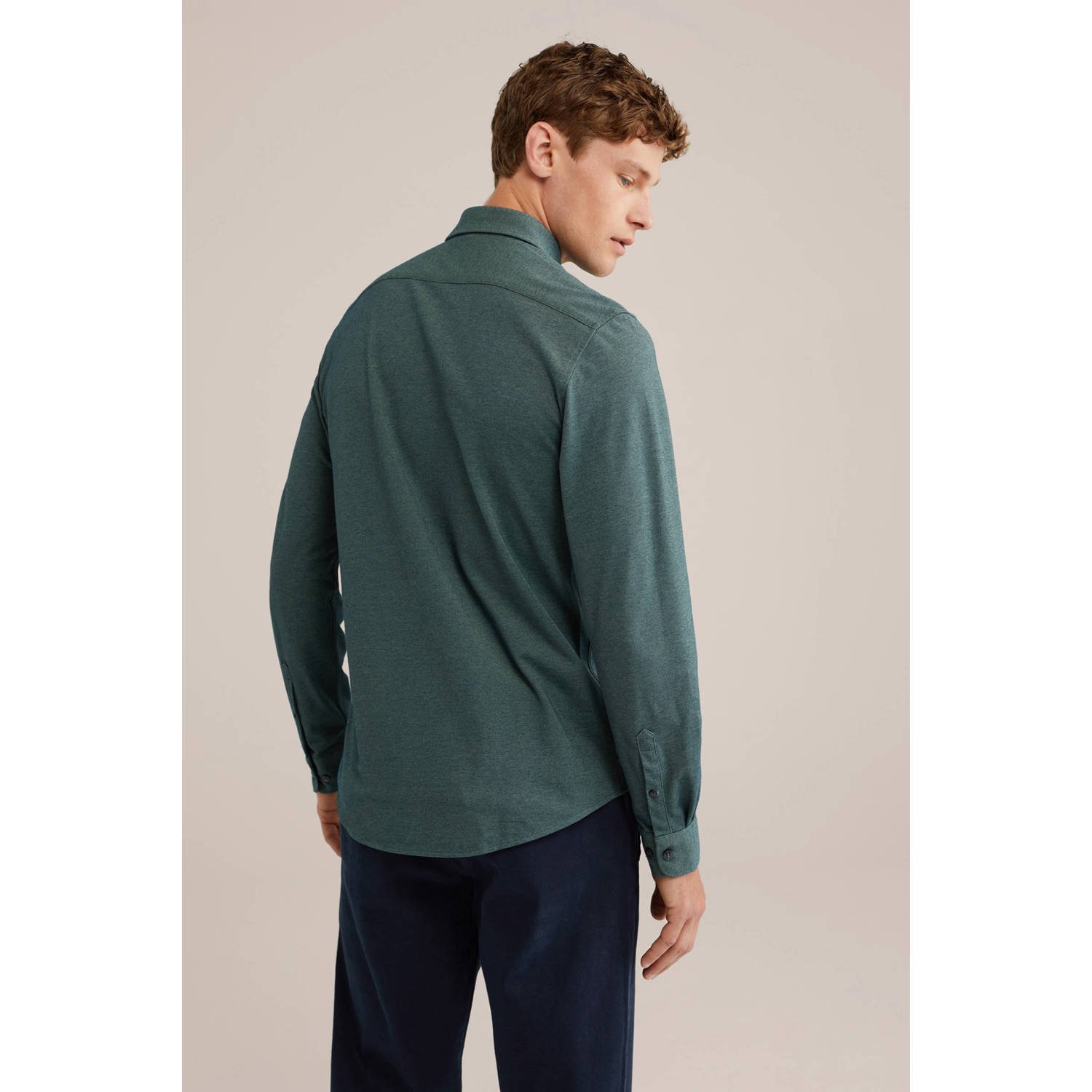 WE Fashion casual overhemd gebreid donkergroen