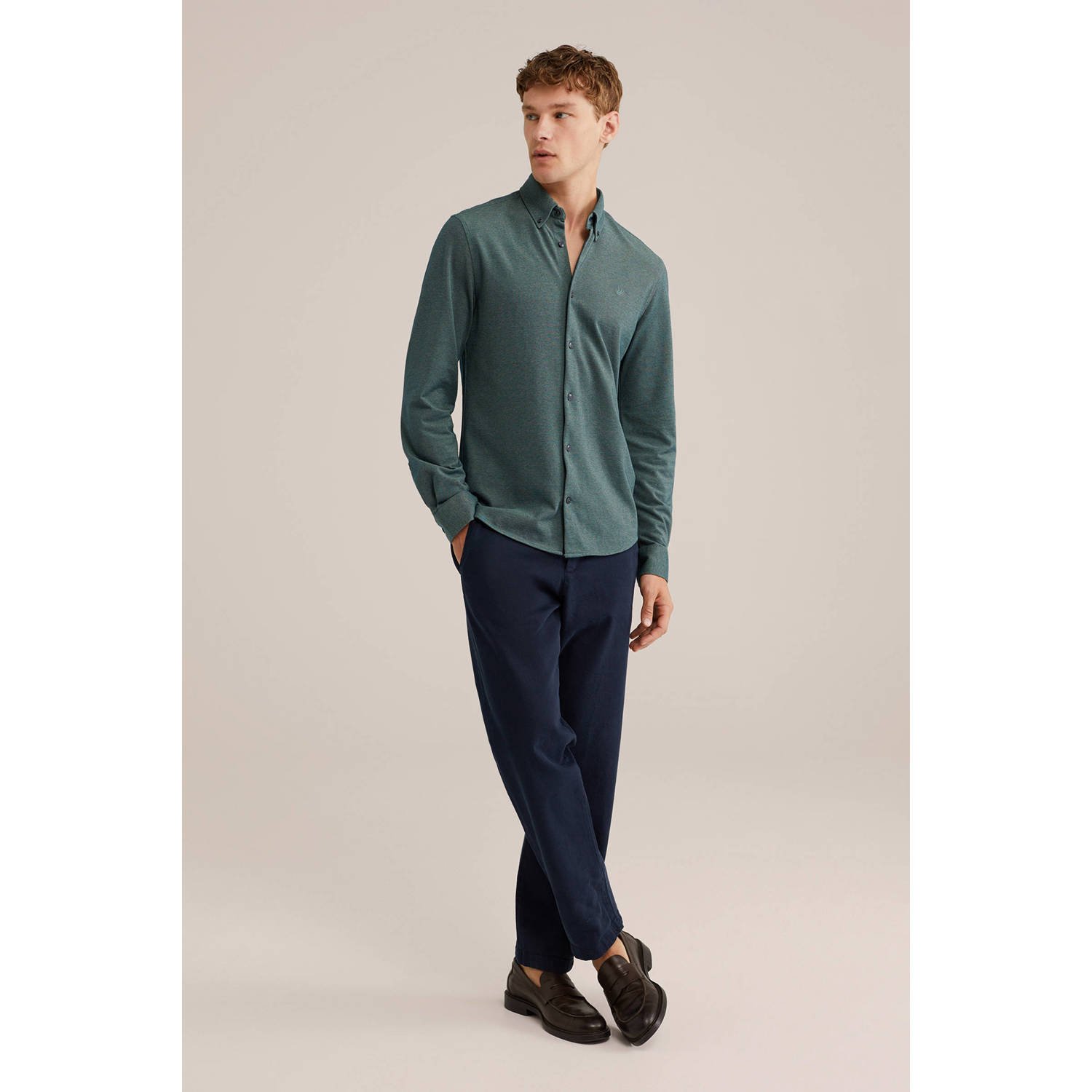 WE Fashion casual overhemd gebreid donkergroen