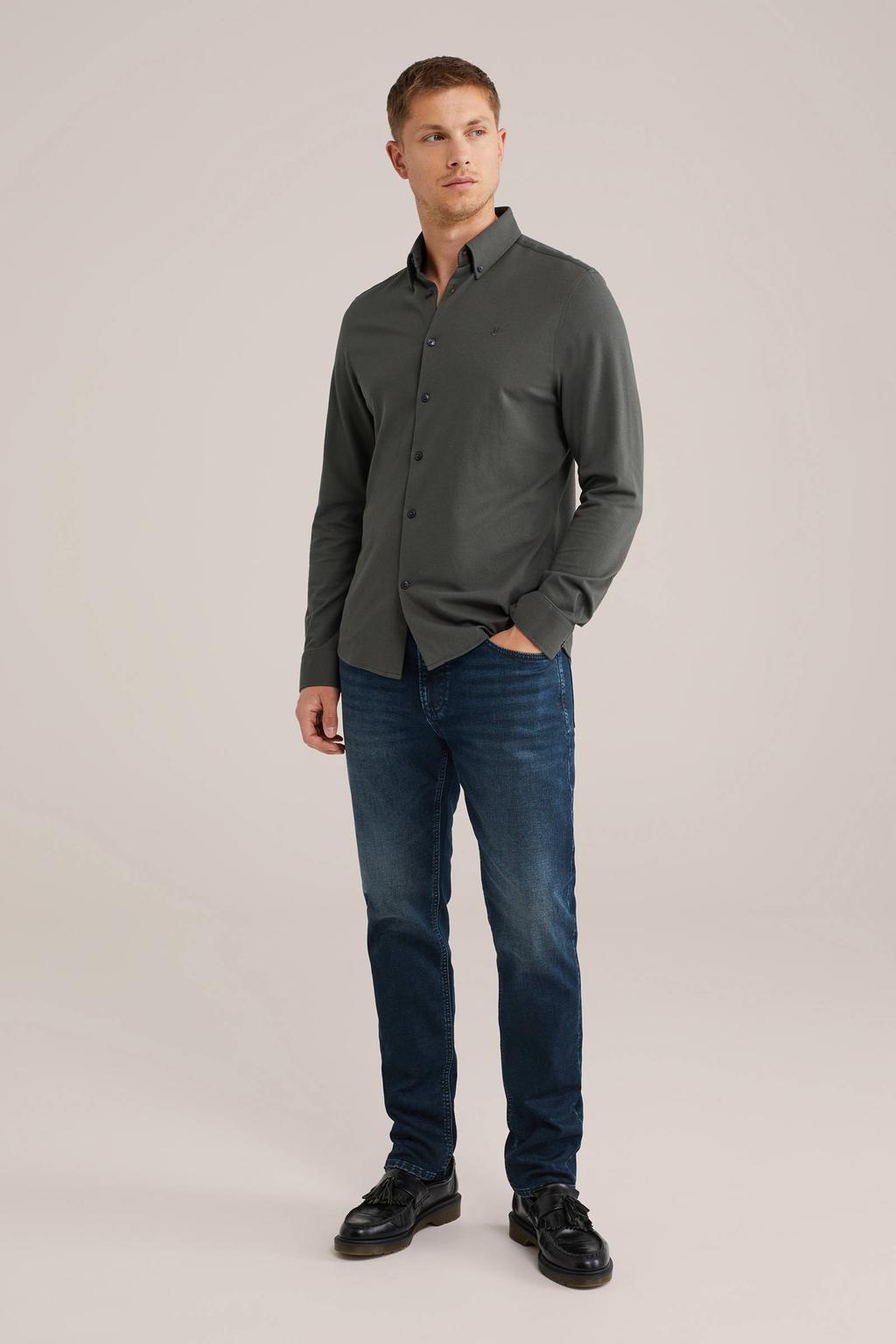 Grijze heren WE Fashion casual overhemd van katoen met effen, lange mouwen, button down sluiting en knoopsluiting