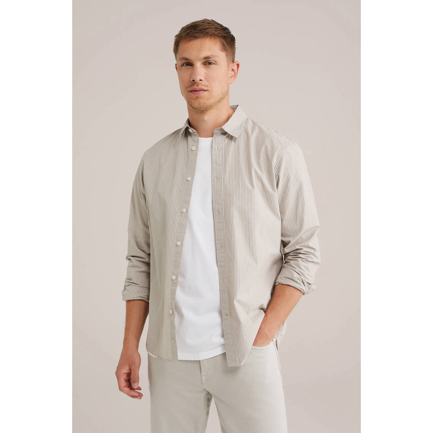 WE Fashion satijnen casual overhemd lichtgrijs