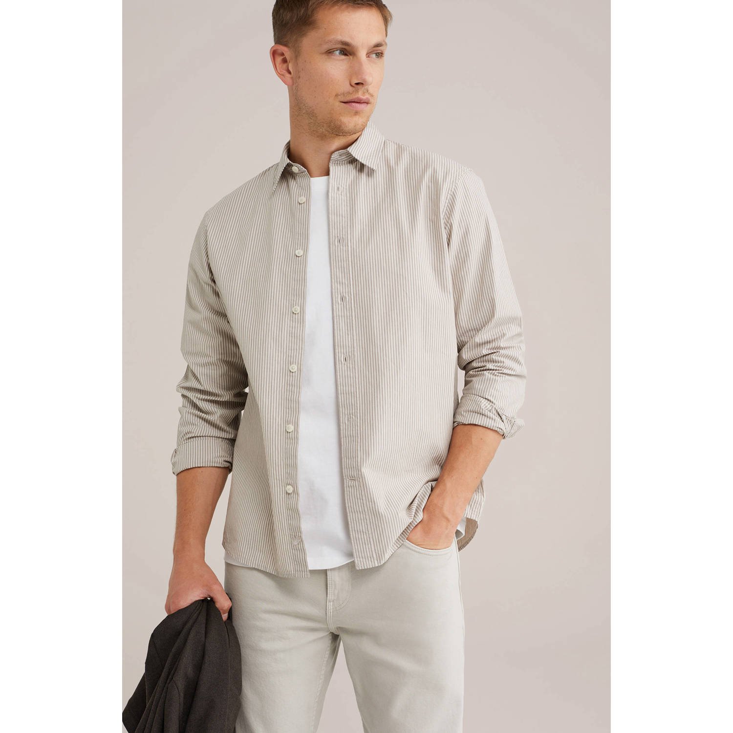 WE Fashion satijnen casual overhemd lichtgrijs
