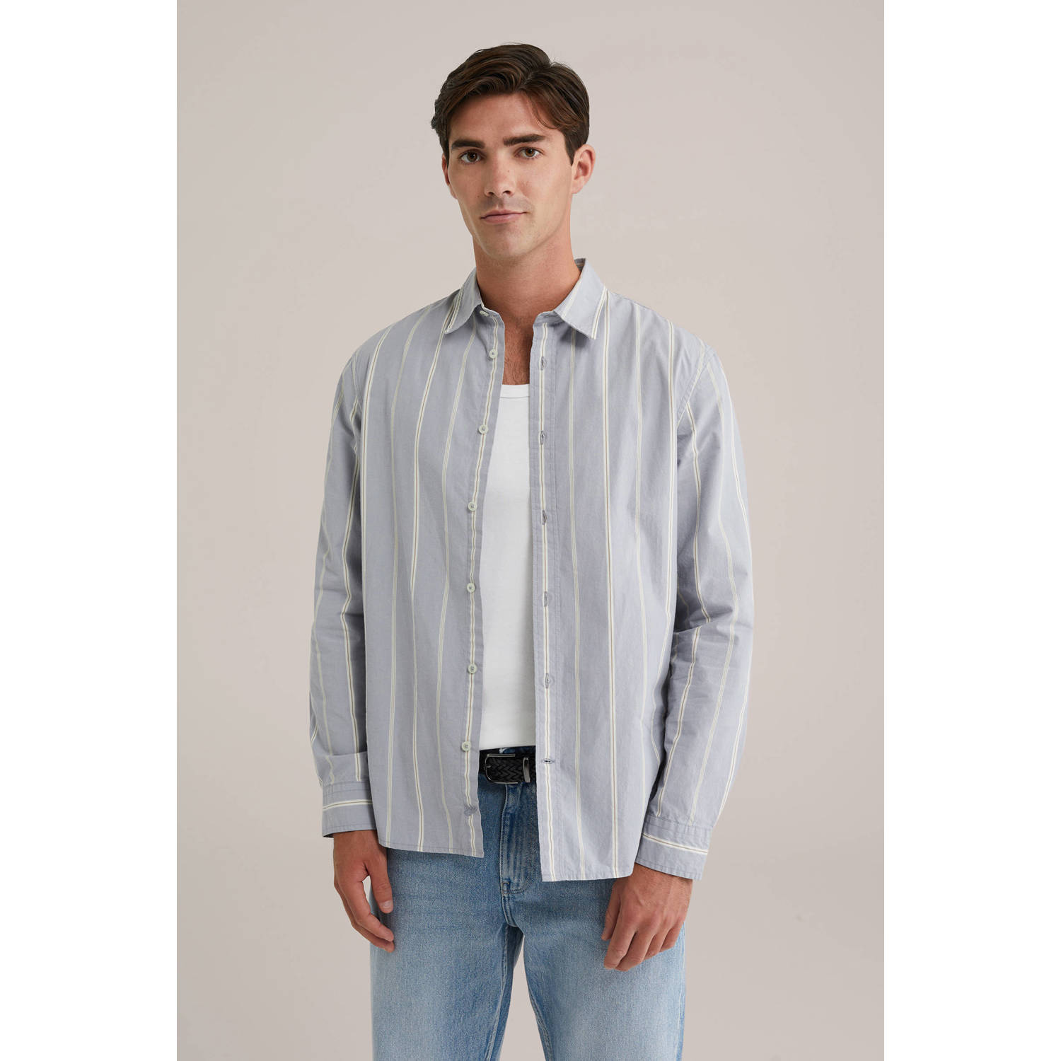 WE Fashion satijnen casual overhemd grijsblauw