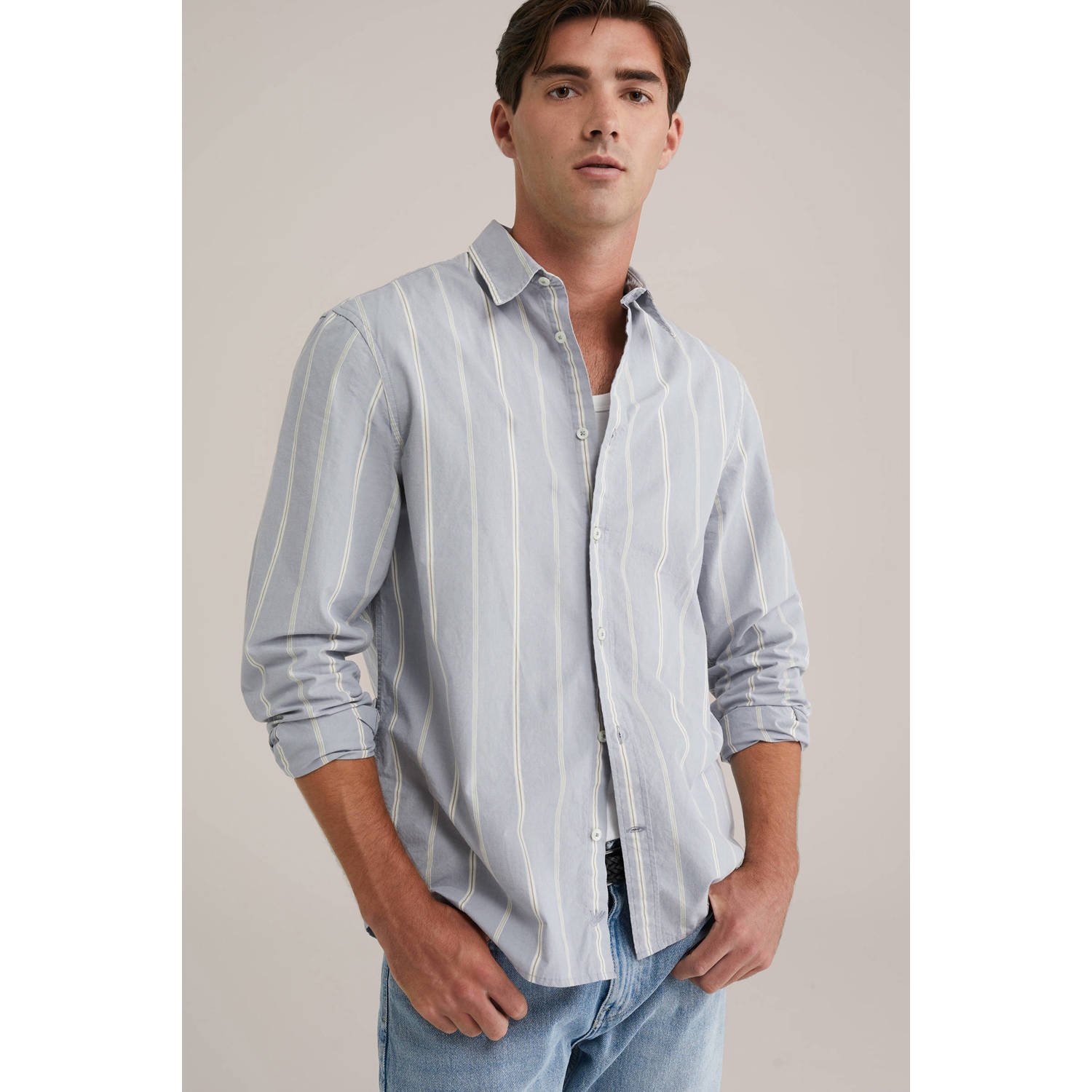 WE Fashion satijnen casual overhemd grijsblauw