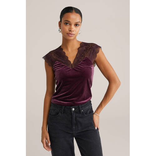 WE Fashion fluweel top donkerrood afbeelding