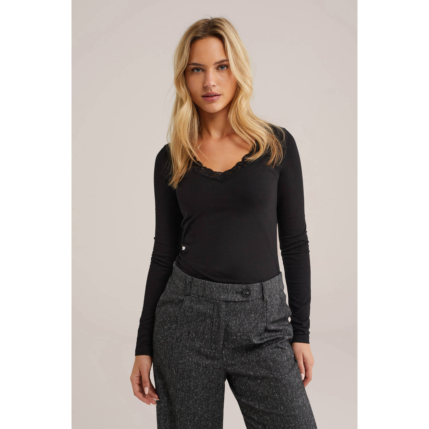 WE Fashion longsleeve geribbeld zwart