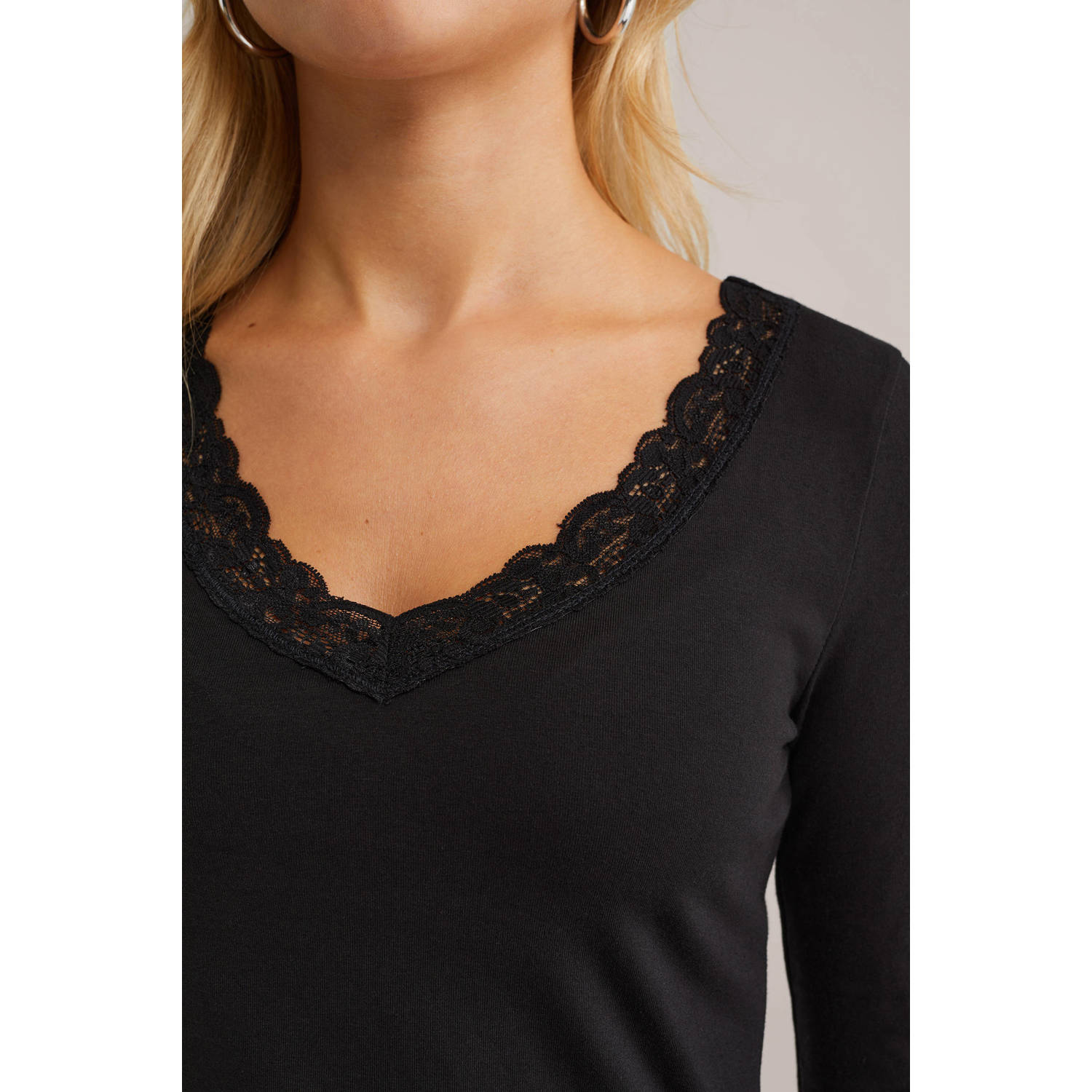 WE Fashion longsleeve geribbeld zwart