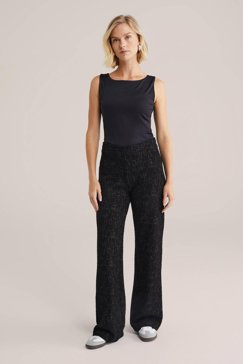 Zwarte dames WE Fashion top van nylon met effen en boothals