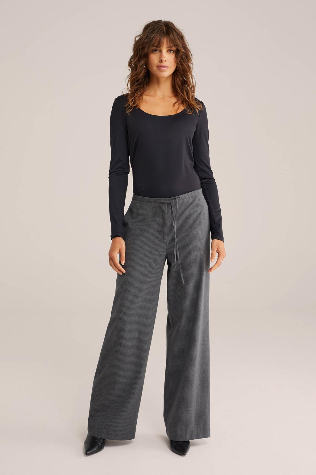 Zwarte dames WE Fashion top met effen, lange mouwen en ronde hals