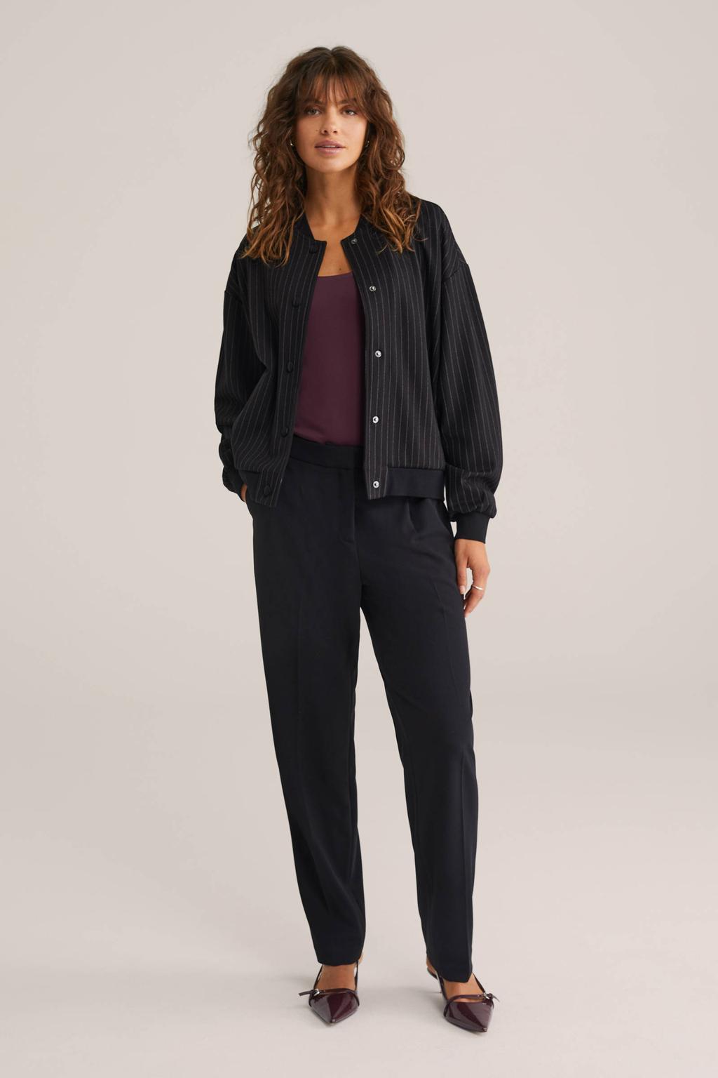 Donkerrode dames WE Fashion top met effen, lange mouwen en ronde hals