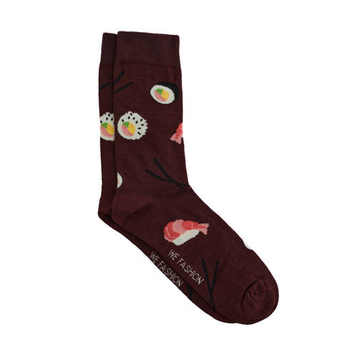 WE Fashion sokken met all over print bordeauxrood afbeelding