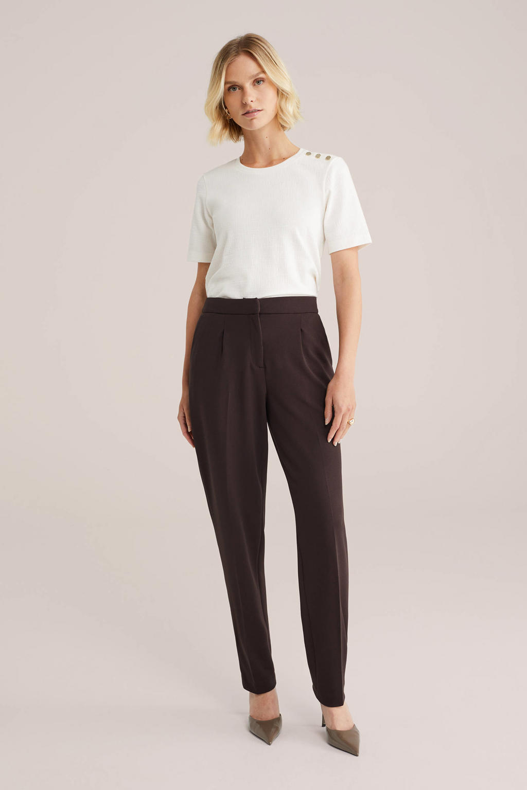 Witte dames WE Fashion top met effen, korte mouwen en ronde hals