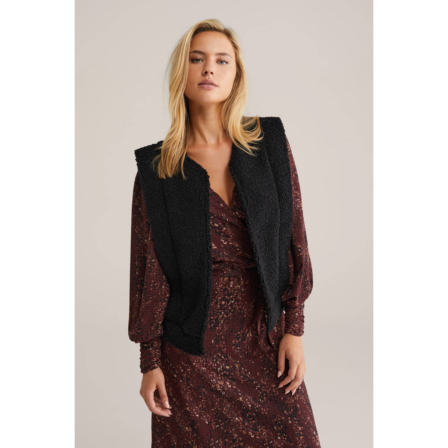 WE Fashion teddy gilet zwart