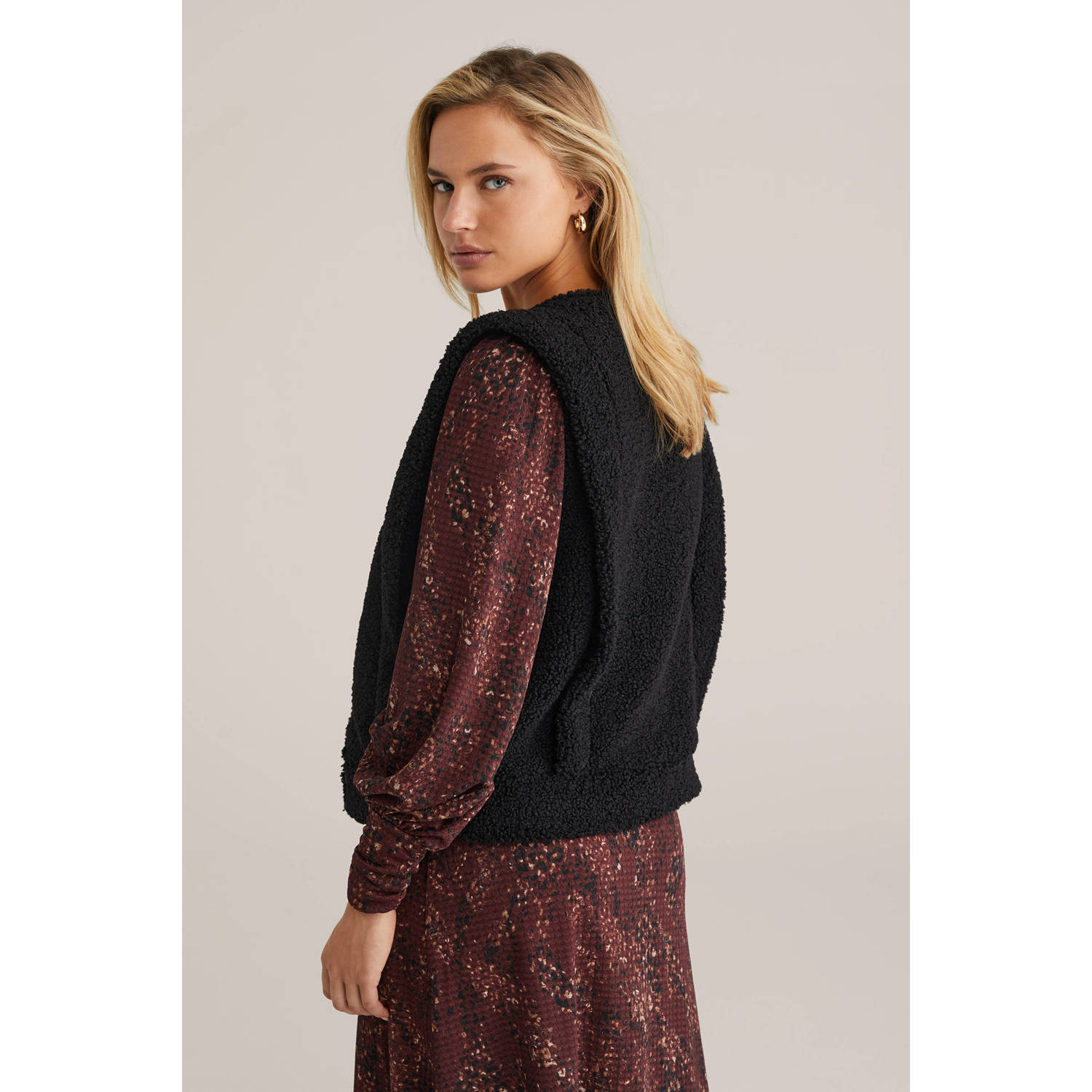 WE Fashion teddy gilet zwart
