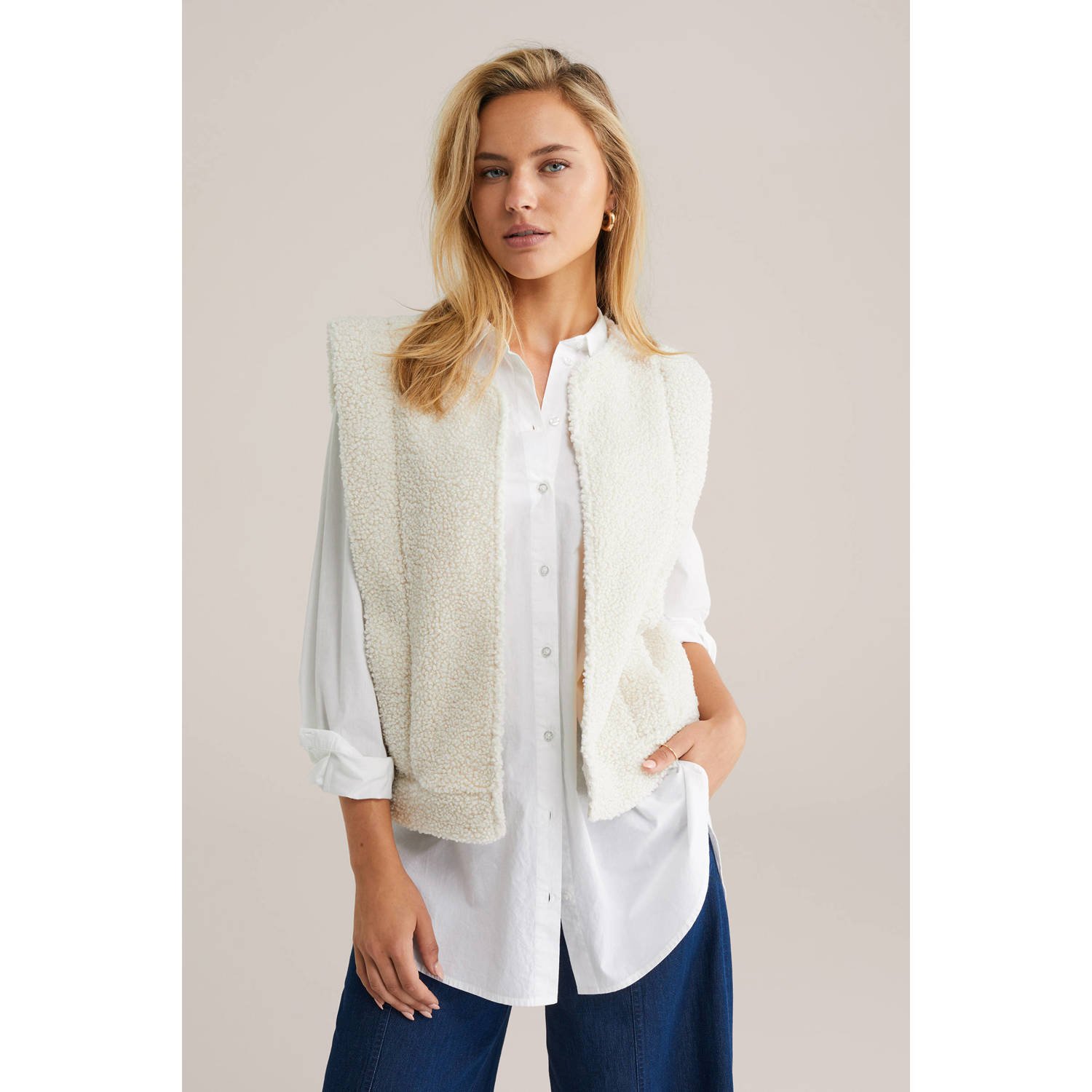 WE Fashion teddy gilet ecru