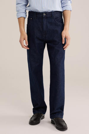 tapered loose fit jeans dark blue denim