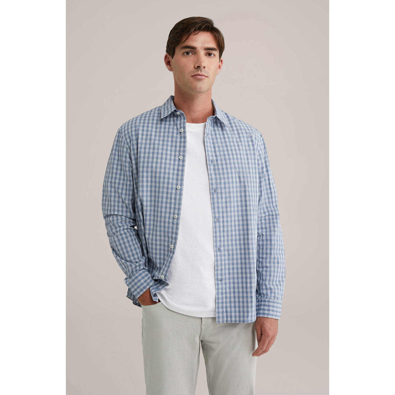 WE Fashion satijnen casual overhemd lichtblauw