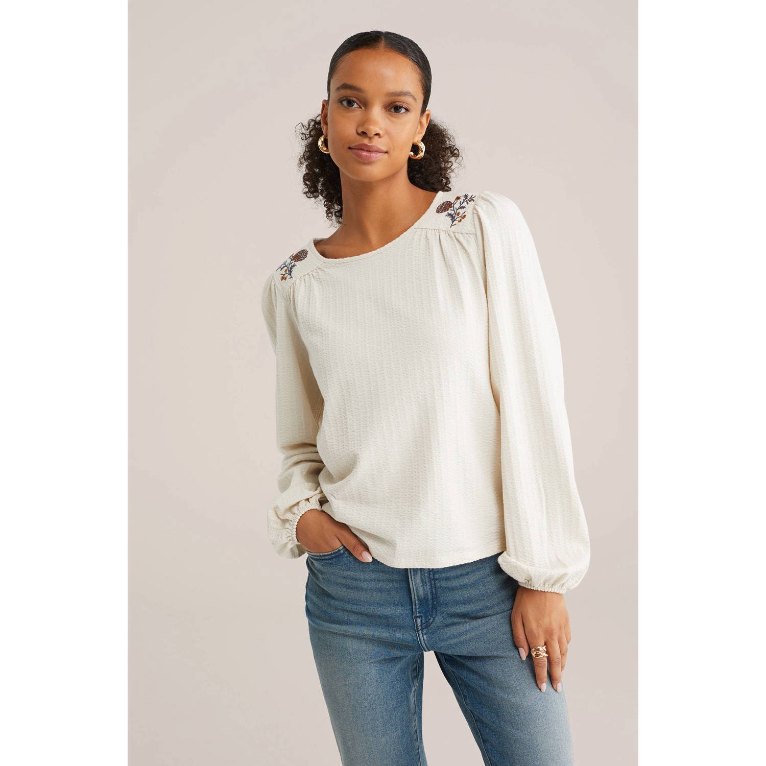 WE Fashion blousetop ecru broderie