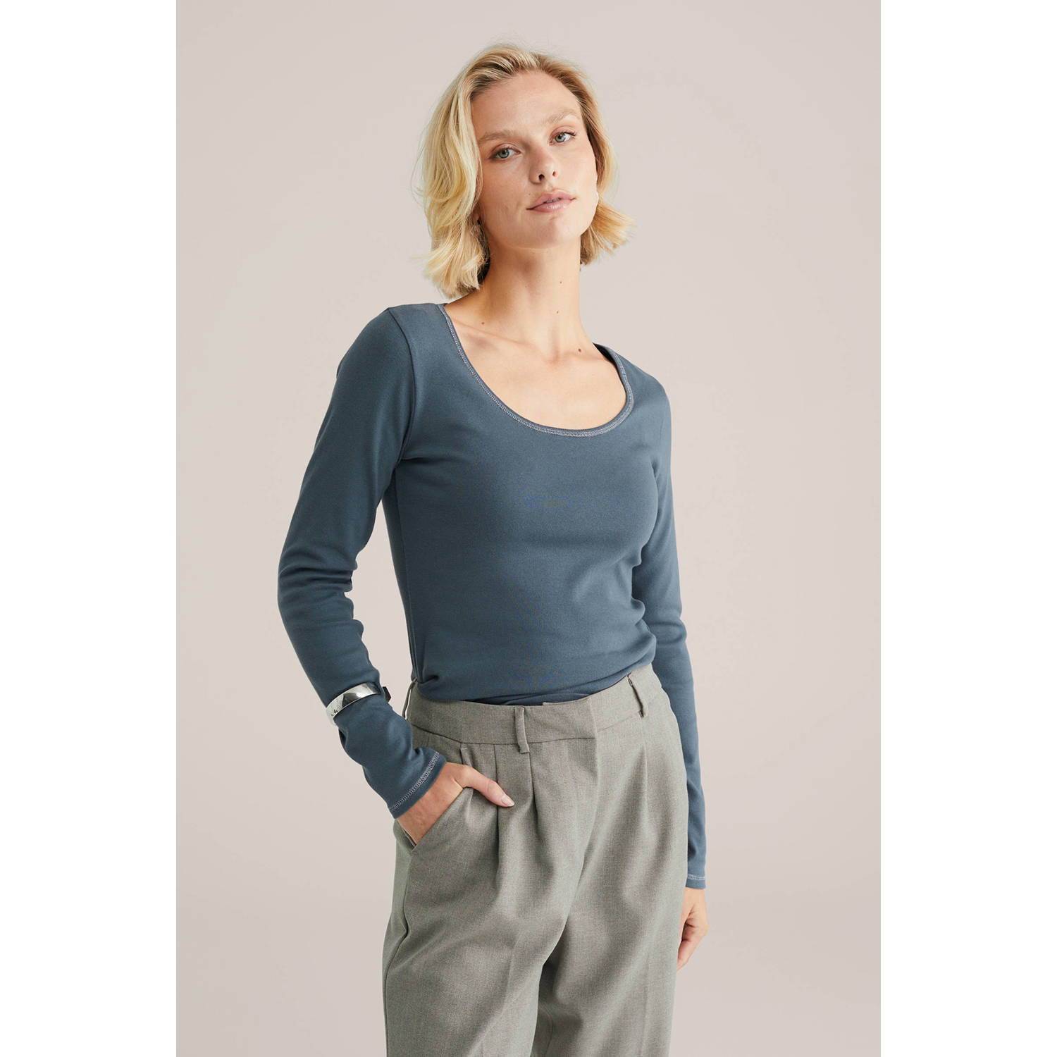 WE Fashion top grijsblauw