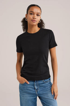 T-shirt geribbeld zwart