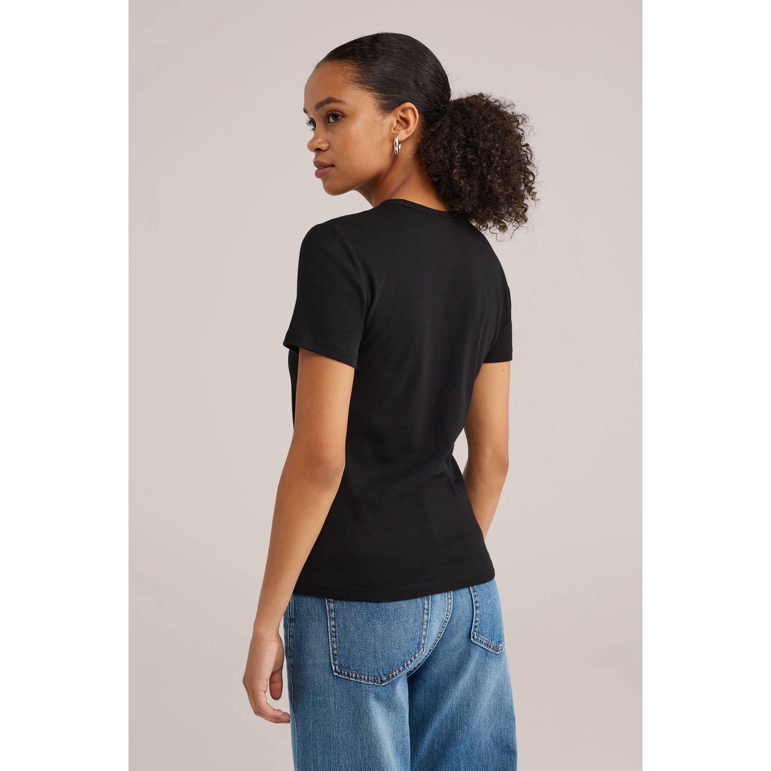 WE Fashion T-shirt geribbeld zwart
