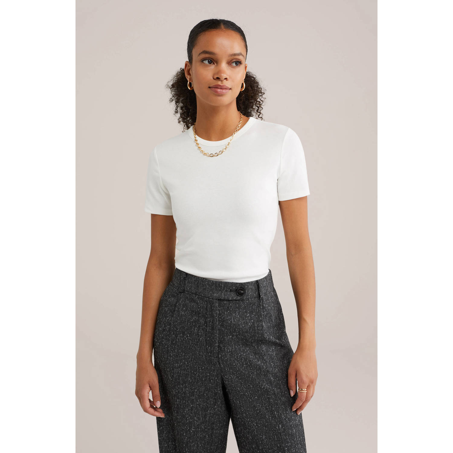 WE Fashion T-shirt geribbeld wit