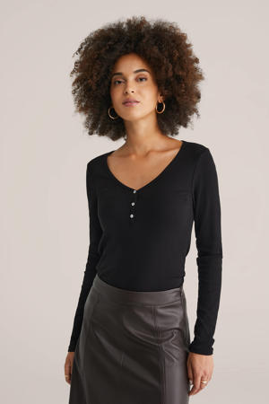 T-shirt geribbeld zwart