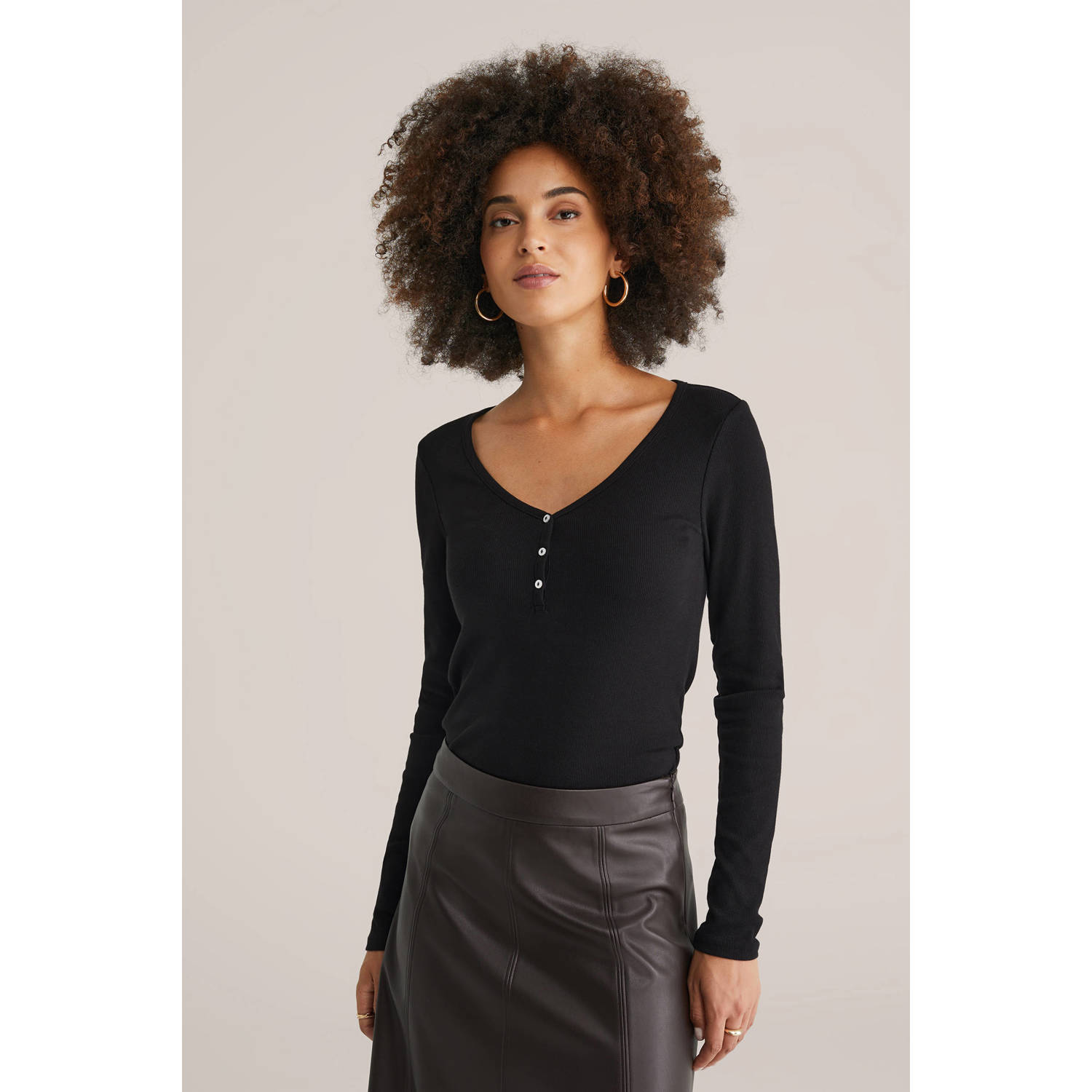 WE Fashion T-shirt geribbeld zwart