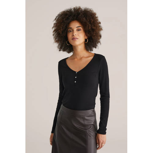 WE Fashion T-shirt geribbeld zwart afbeelding