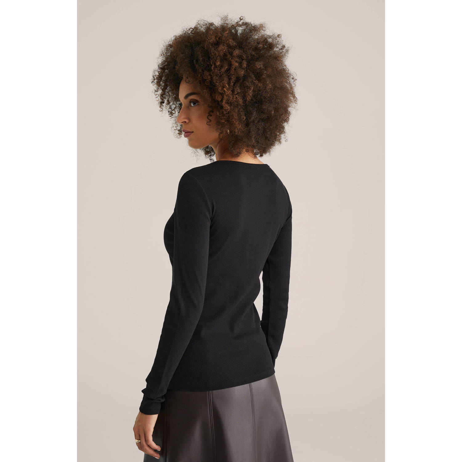 WE Fashion T-shirt geribbeld zwart