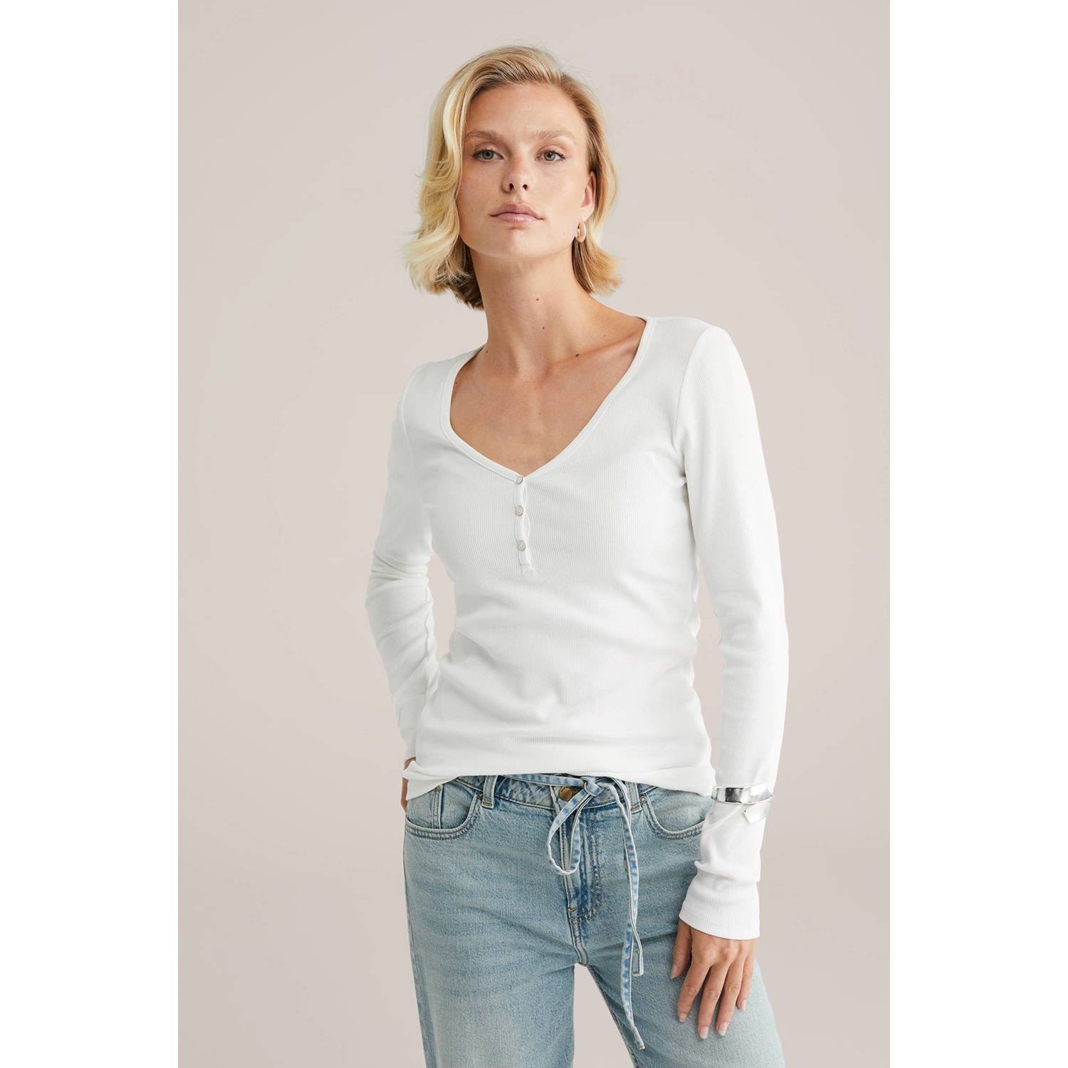 WE Fashion T-shirt geribbeld wit