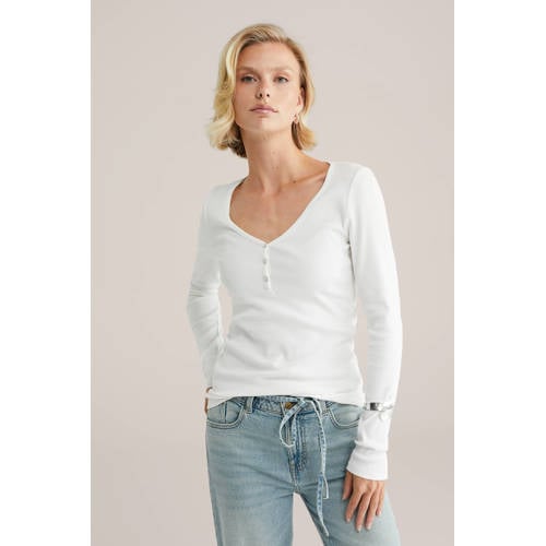 WE Fashion T-shirt geribbeld wit afbeelding