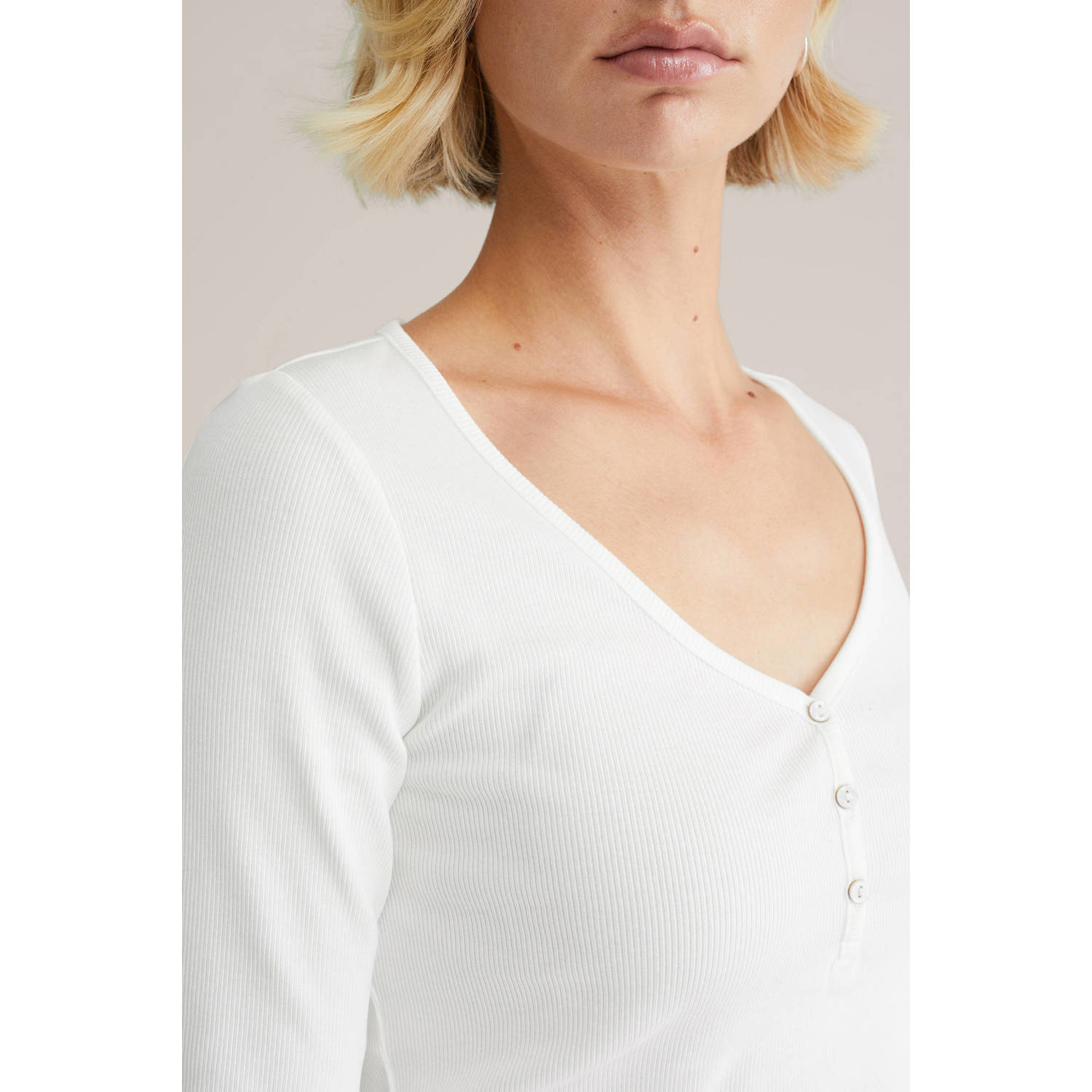 WE Fashion T-shirt geribbeld wit