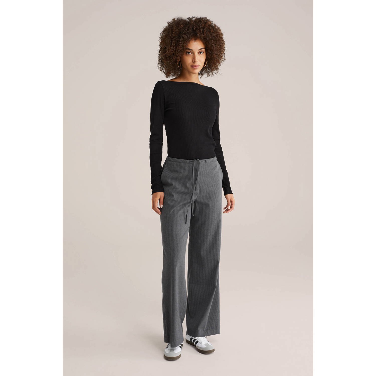 WE Fashion top zwart rib gebreid