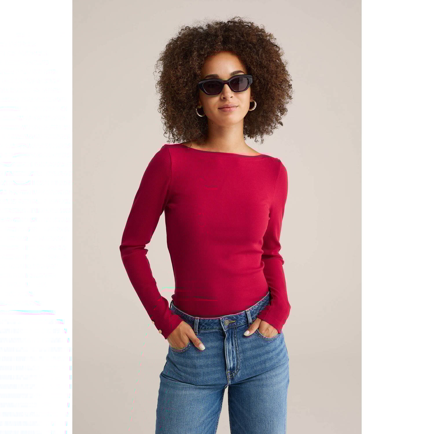 WE Fashion top rood rib gebreid