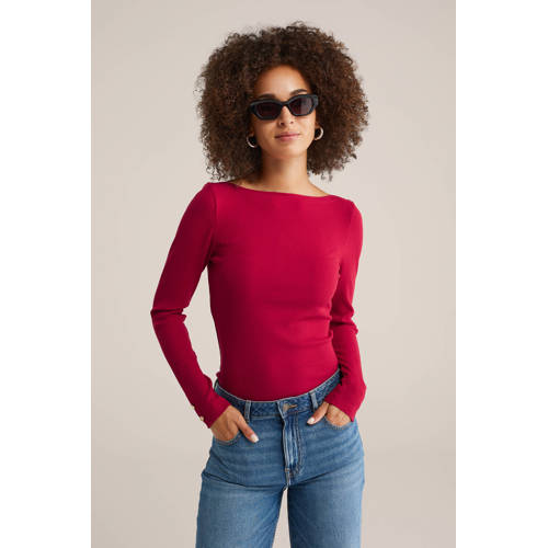 WE Fashion top rood rib gebreid afbeelding