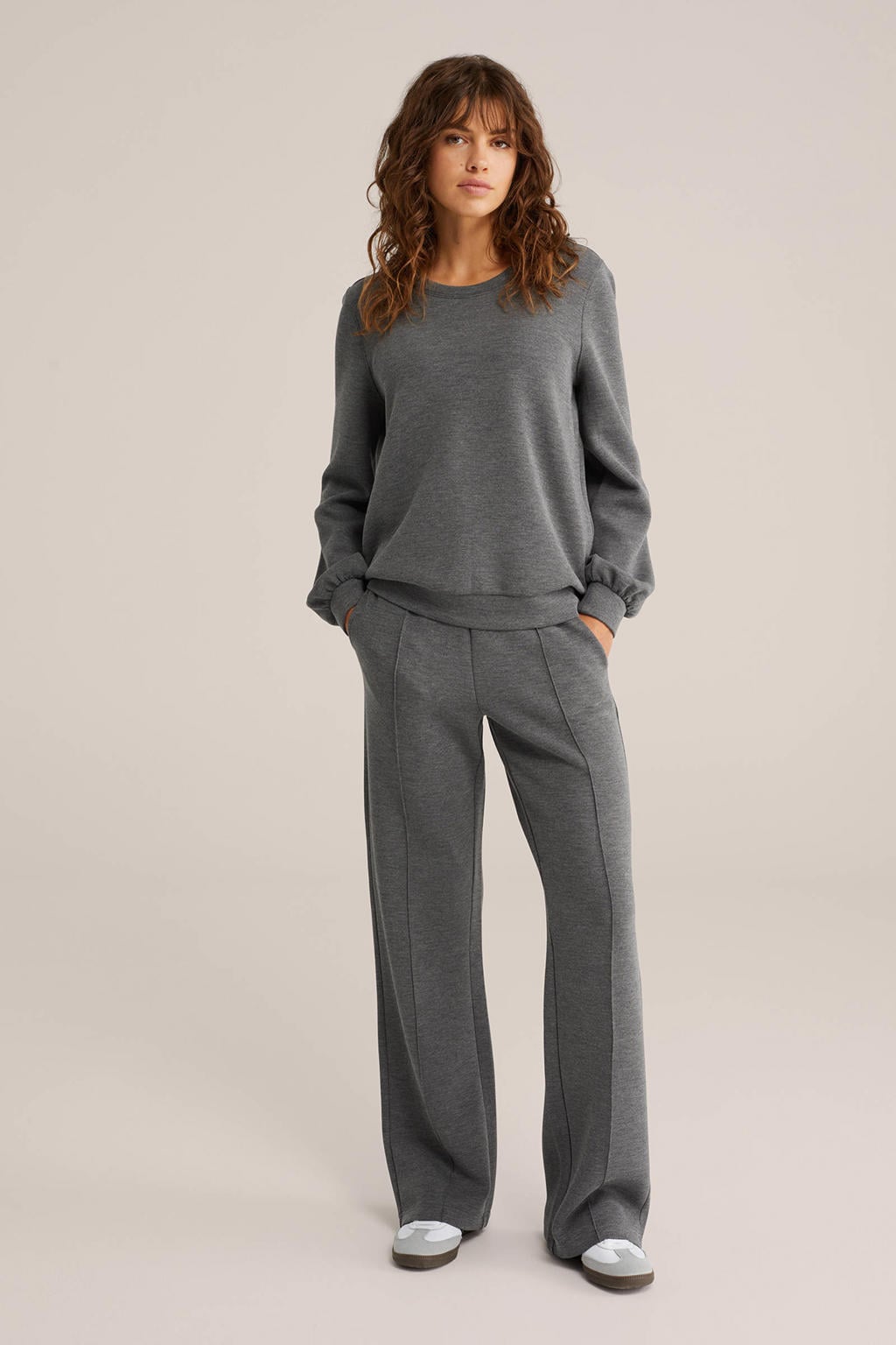 Grijs melange dames WE Fashion sweater melange van viscose met effen, lange mouwen en ronde hals