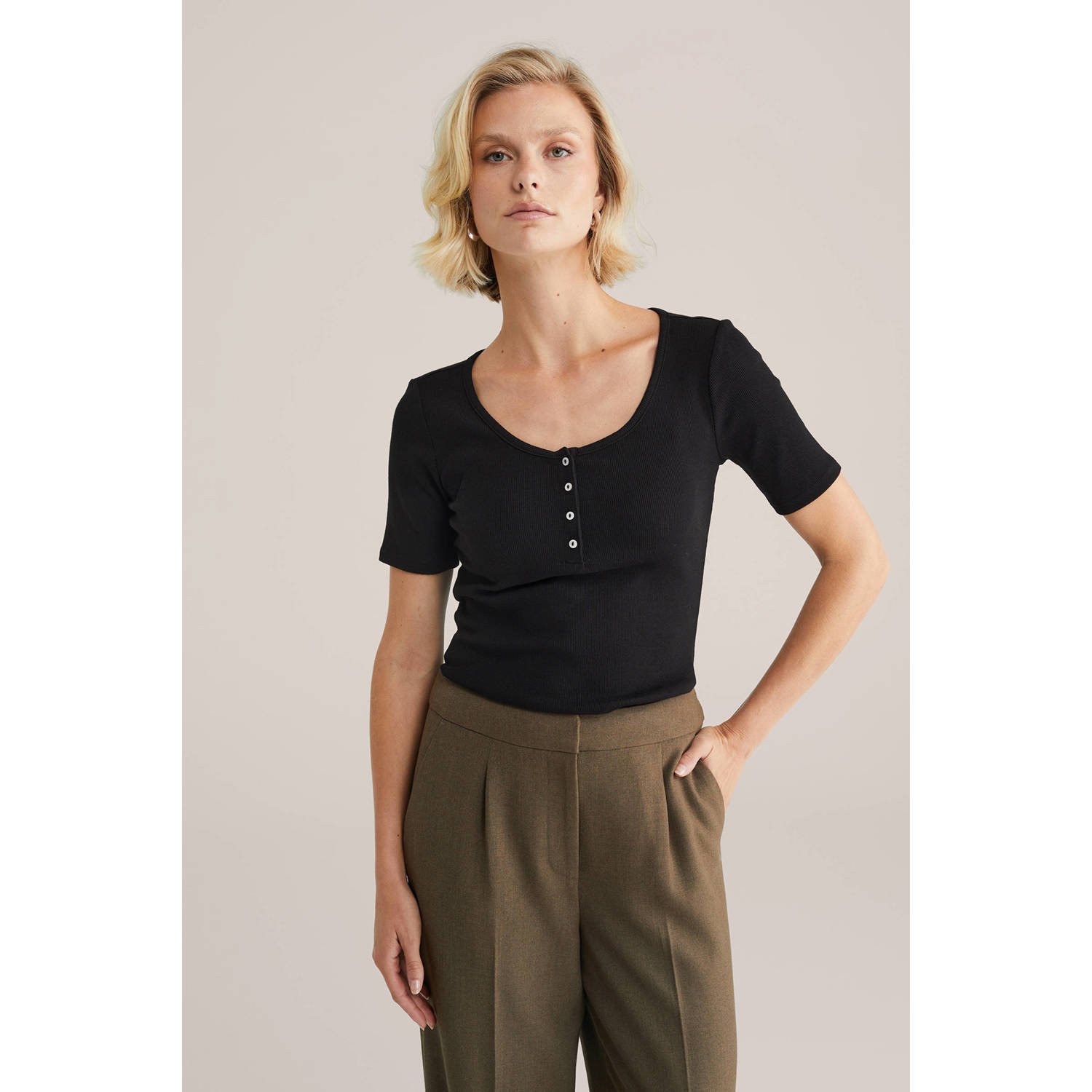 WE Fashion top geribbeld zwart