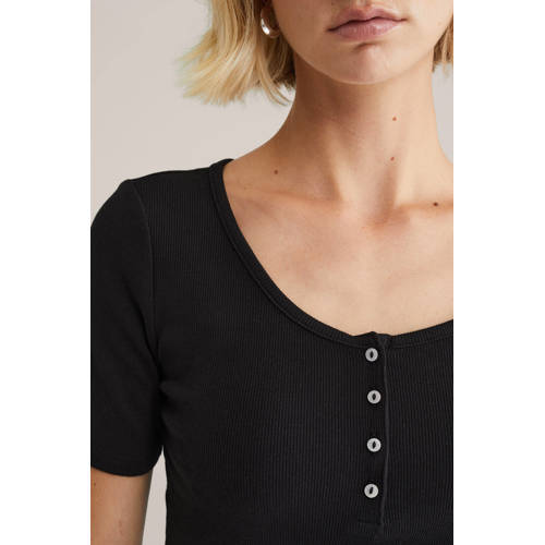 WE Fashion top geribbeld zwart afbeelding