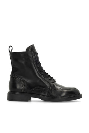 leren veterboots met studs zwart