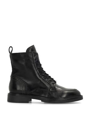leren veterboots met studs zwart