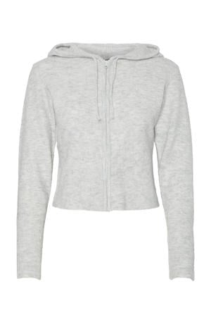 loungevest PCRUNNI met wol en capuchon lichtgrijs