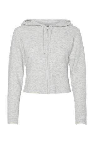 loungevest PCRUNNI met wol en capuchon lichtgrijs