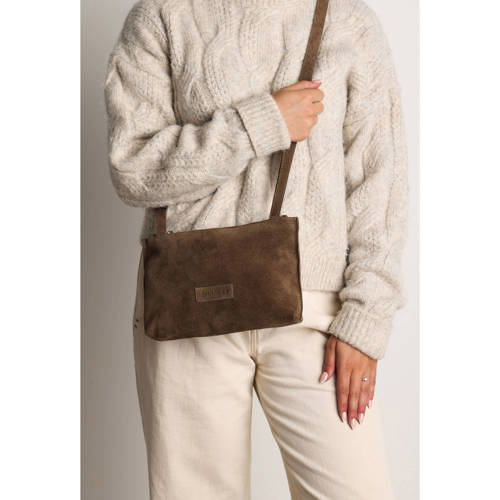 Shabbies Amsterdam suede crossbody tas Festival Big taupe afbeelding