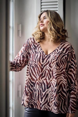 top met zebraprint bruin