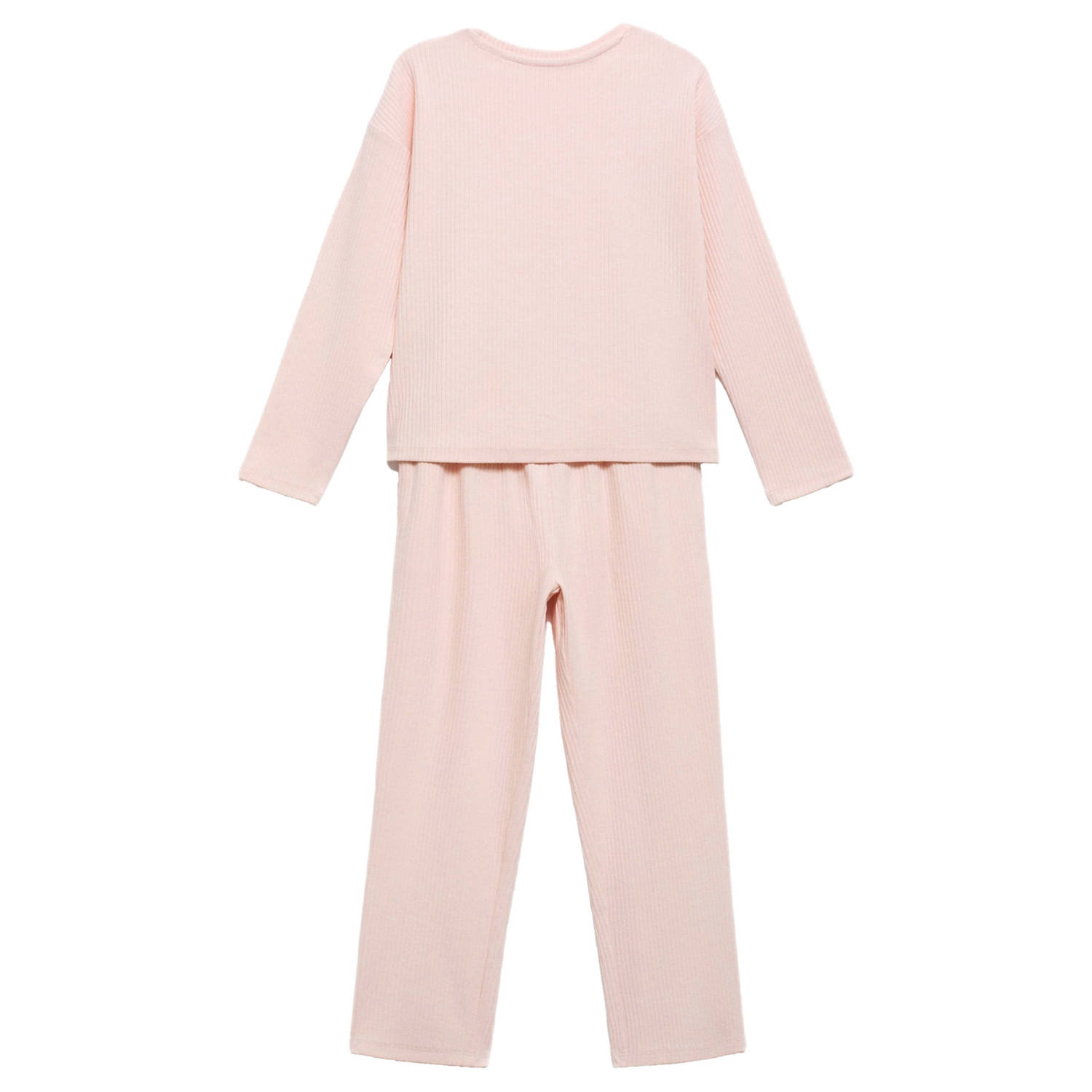 Mango Kids pyjama lichtroze rib gebreid