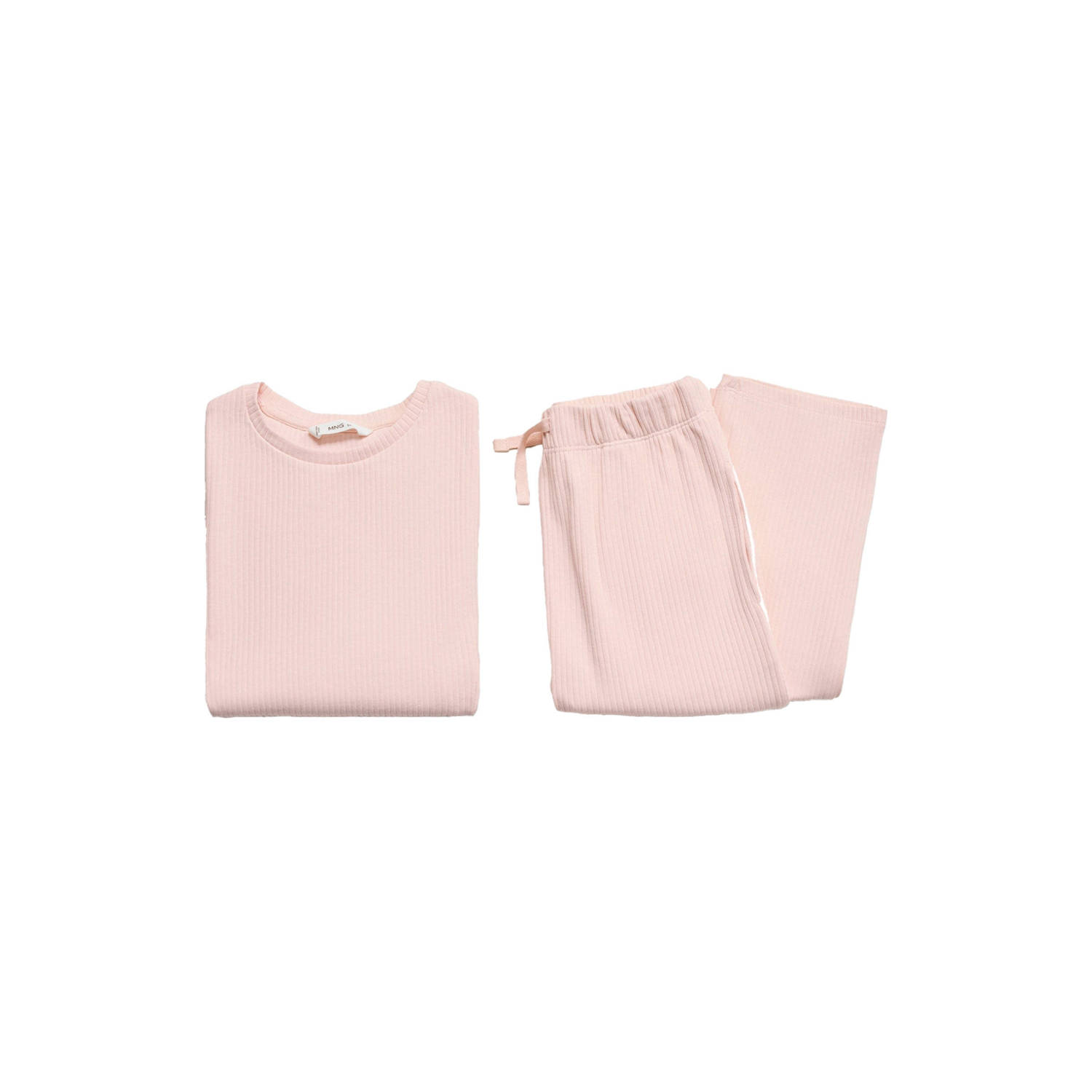Mango Kids pyjama lichtroze rib gebreid