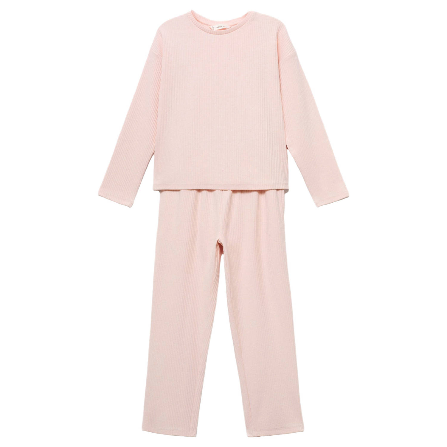 Mango Kids pyjama lichtroze rib gebreid