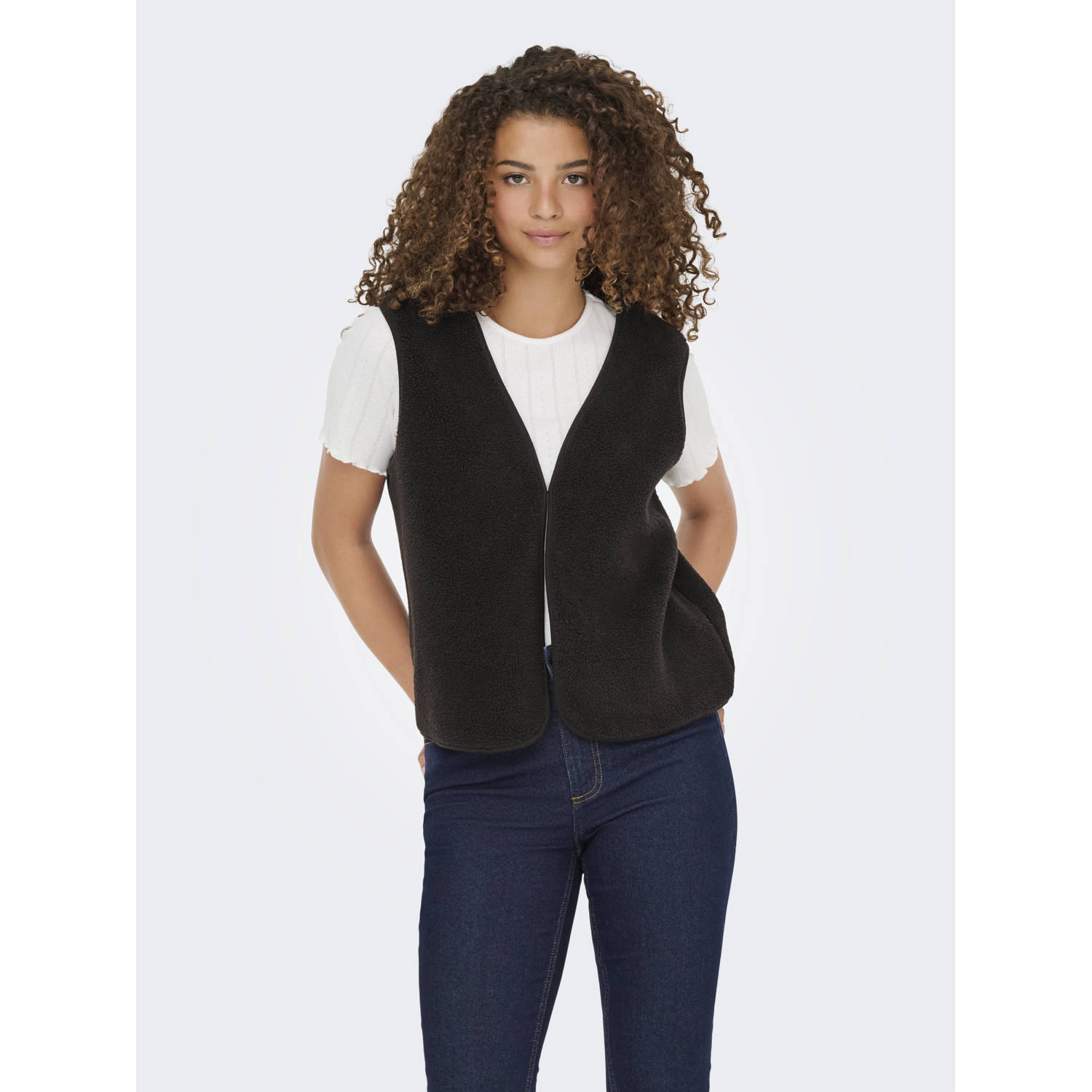 ONLY teddy gilet donkerbruin